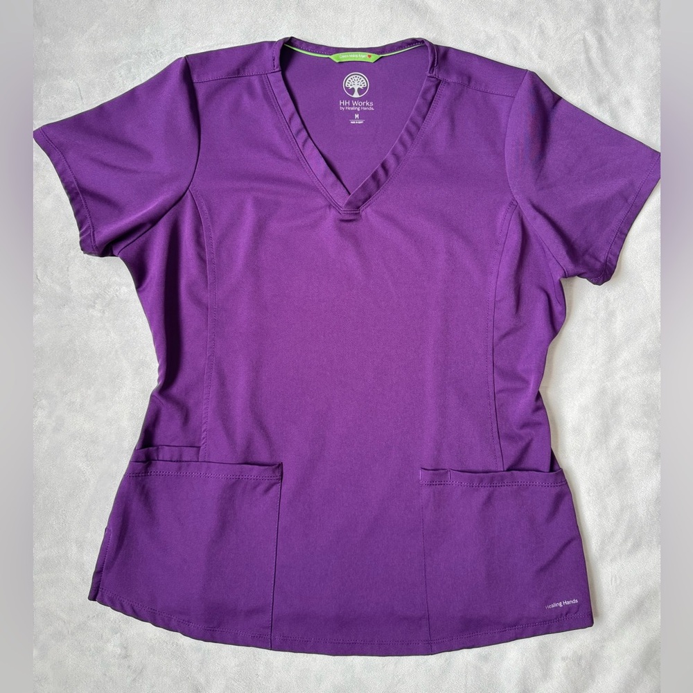 HH Works Healing Hands Scrub Top - Monica V-Neck - Eggplant - Medium